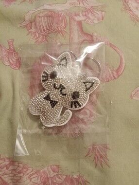 NWOT Silver & Black Bling Cat Keychain